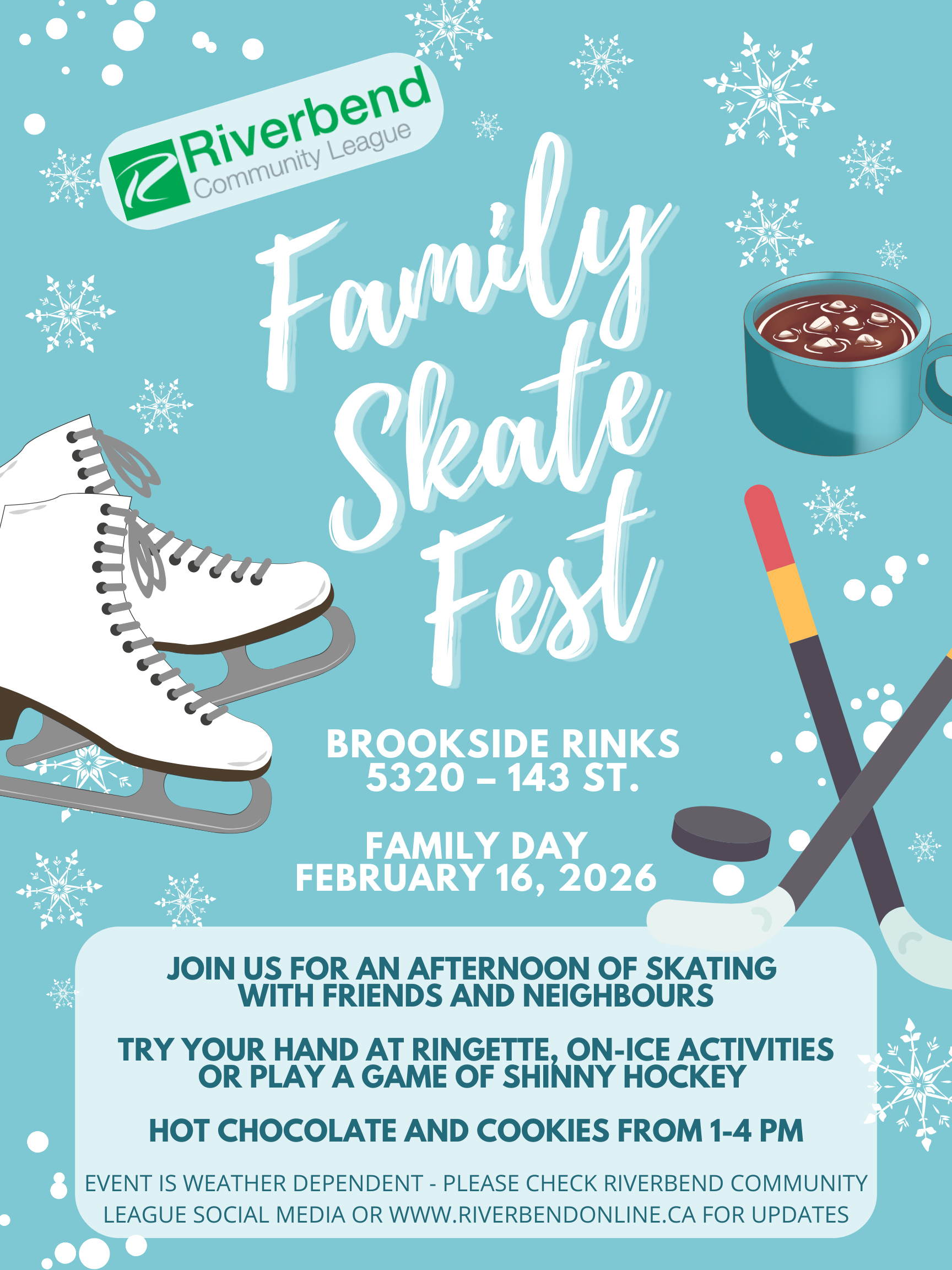 Family Skate Fest happens on Feb 16, 2026 at Brookside Rinks from 1-4pm