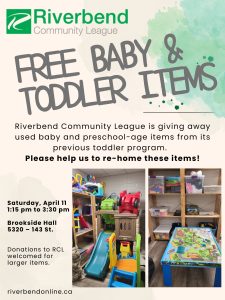 free baby & toddler items on April 11 at Brookside