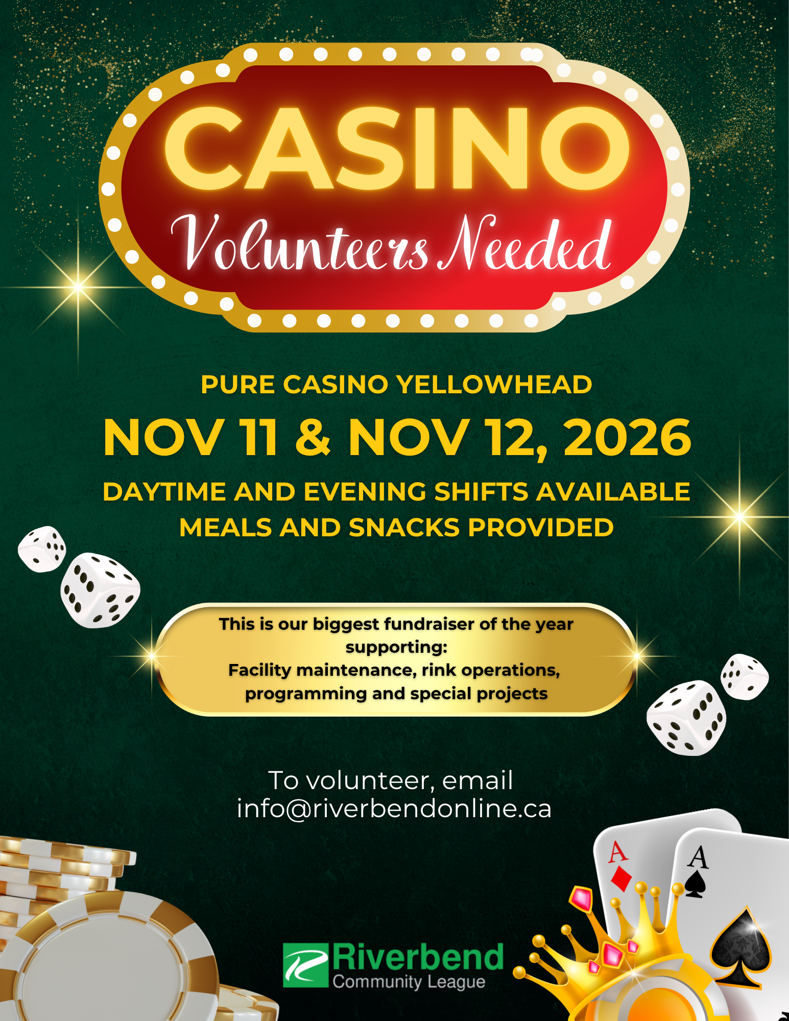 casino volunteers needed on November 11 and 12, 2026