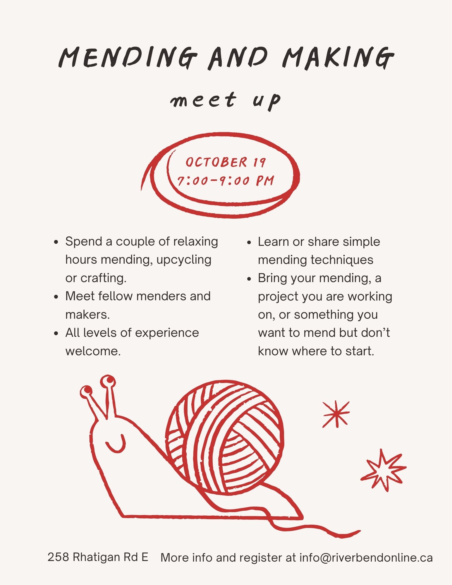mending and making meetup on october 19 at 7pm